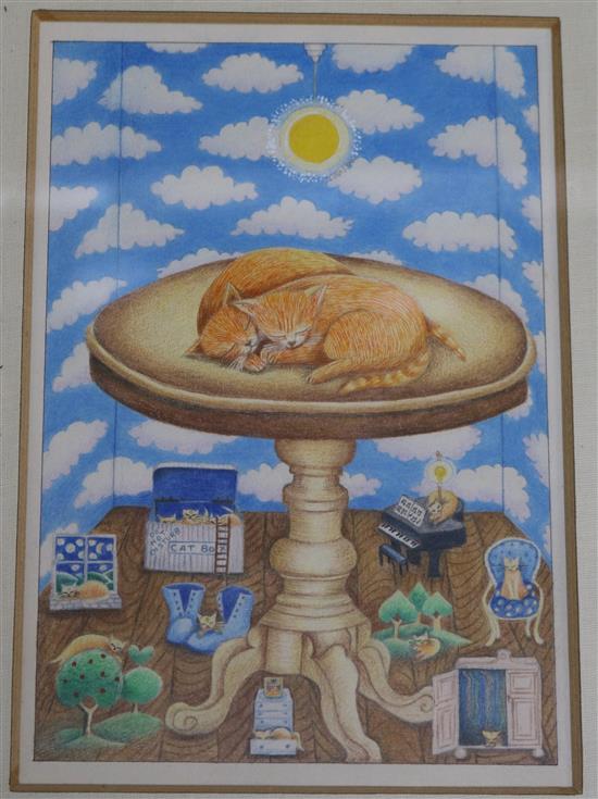 Sean Rice, watercolour, Cats sleep anywhere II, 17 x 11cm.